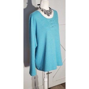 BLAIR BASIC BLOUSE BLUE LONG SLEEVE POLY/COTTON SOFT SIZE XLRUNS BIG(3X)